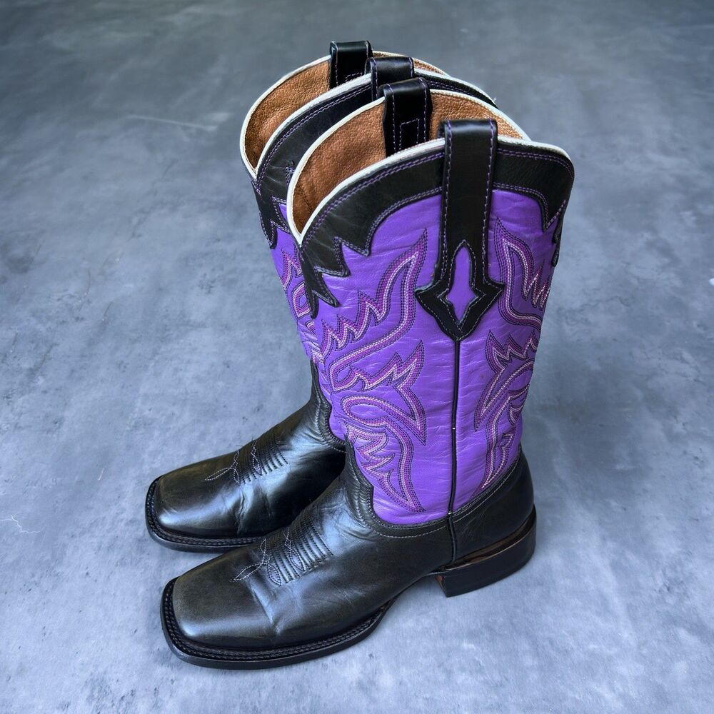 Resistol Ranch Women’s 8.5B Cowboy Boots Black Purple Leather Western M3612